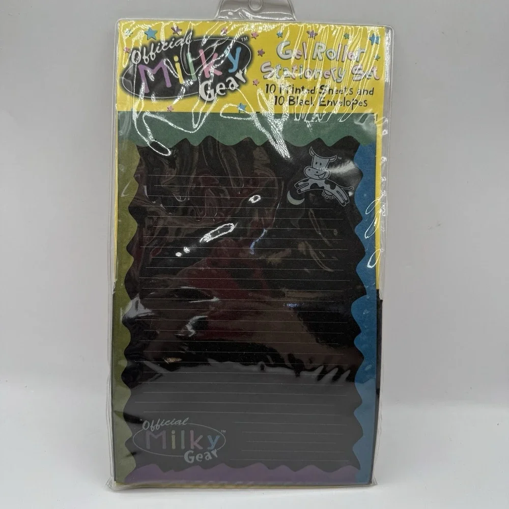 Vintage 1999 Milky Gear Gel Roller Stationary Set 10 Black Sheets &‎ Envelopes
